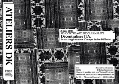 Black and white poster of the event containing the information of the encounter on a background of computer chips.